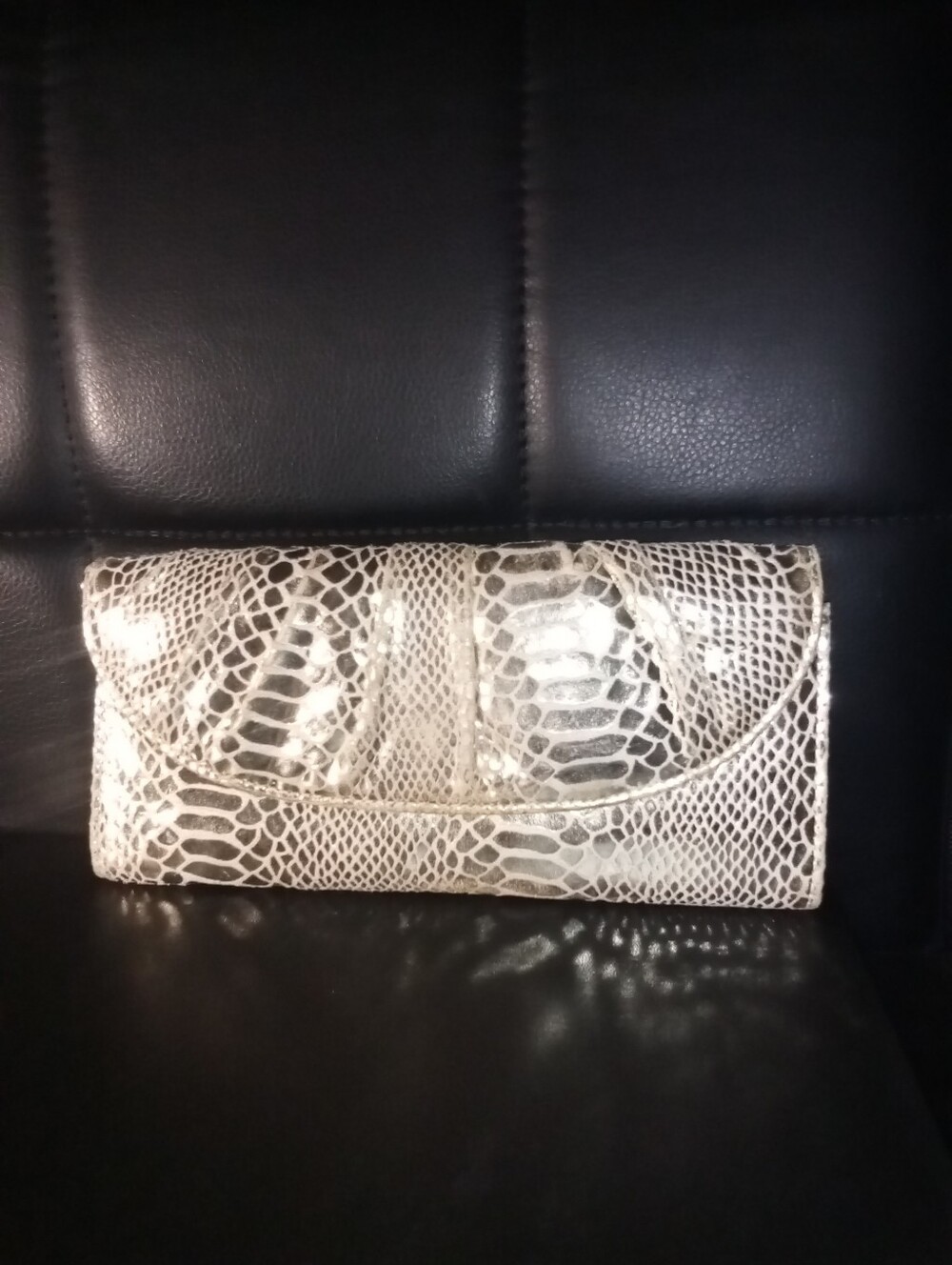 Neutral Snakeskin-Pattern Clutch Wallet - Elegant Cream